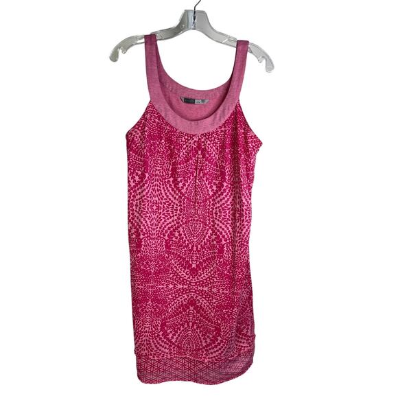 Athleta Dress Womens M Pink Geometric Cotton Lined Ruffle Trim Scoop Neck - Picture 1 of 9